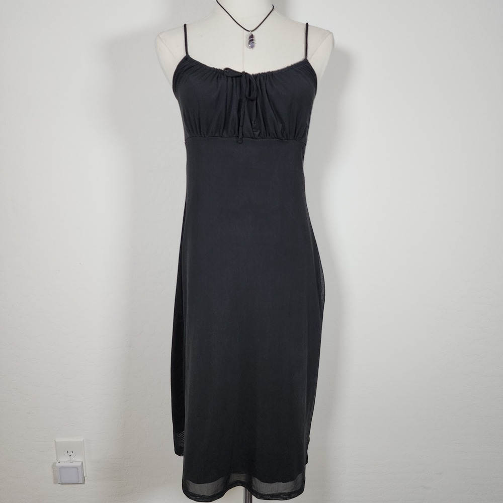 RSQ Womens Black Dress Medium Sleeveless Sheer Trim‎ Midi Milkmaid Top